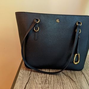 Authentic Lauren Ralph Lauren Saffino leather tote bag-navy blue